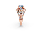 Rose gold Fancy Blue Round Cut Diamond Halo Ring with Split Shank and Bezel Accents and Four-Prong Setting_2