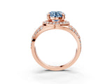 Rose gold Fancy Blue Round Cut Diamond Halo Ring with Split Shank and Bezel Accents and Four-Prong Setting_3