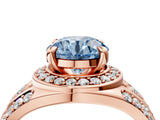 Rose gold Fancy Blue Round Cut Diamond Halo Ring with Split Shank and Bezel Accents and Four-Prong Setting_4