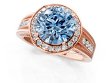 Rose gold Fancy Blue Round Cut Diamond Halo Ring with Split Shank and Bezel Accents and Prong Setting_1