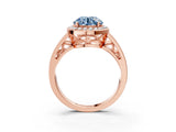 Rose gold Fancy Blue Round Cut Diamond Halo Ring with Split Shank and Bezel Accents and Prong Setting_3