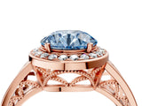 Rose gold Fancy Blue Round Cut Diamond Halo Ring with Split Shank and Bezel Accents and Prong Setting_4