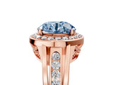 Rose gold Fancy Blue Round Cut Diamond Halo Ring with Split Shank and Bezel Accents and Prong Setting_5