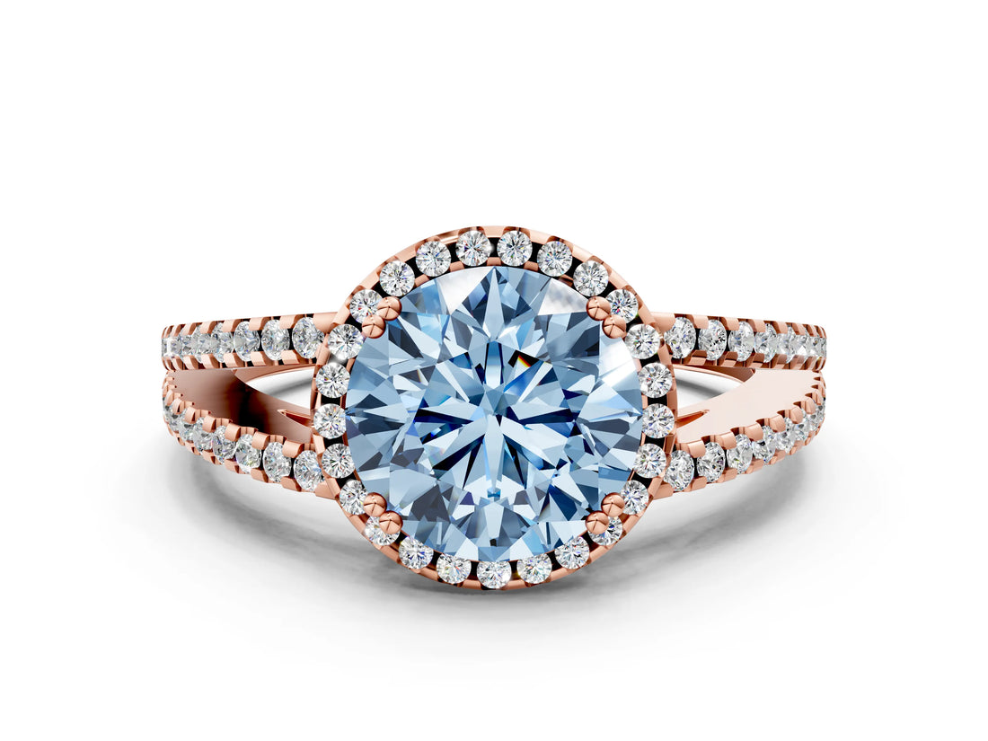 Rose gold Fancy Blue Round Cut Diamond Halo Split Shank Engagement Ring_39