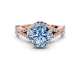 Rose gold Fancy Blue Round Cut Diamond  Halo Twist Band Solitaire Prong Setting Ring_36