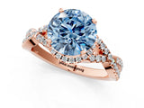 Rose gold Fancy Blue Round Cut Diamond  Halo Twist Band Solitaire Prong Setting Ring_37