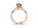 Rose gold Fancy Blue Round Cut Diamond  Halo Twist Band Solitaire Prong Setting Ring_39