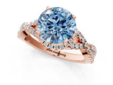 Rose gold Fancy Blue Round Cut Diamond  Halo Twist Band Solitaire Prong Setting Ring_43
