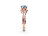 Rose gold Fancy Blue Round Cut Diamond  Halo Twist Band Solitaire Prong Setting Ring_44