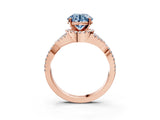 Rose gold Fancy Blue Round Cut Diamond  Halo Twist Band Solitaire Prong Setting Ring_45