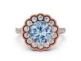 Rose gold Fancy Blue Round  Cut Diamond Milgrain Floral Halo Engagement Ring with Pavé Band_15