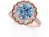 Rose gold Fancy Blue Round  Cut Diamond Milgrain Floral Halo Engagement Ring with Pavé Band_16