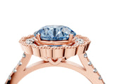 Rose gold Fancy Blue Round  Cut Diamond Milgrain Floral Halo Engagement Ring with Pavé Band_19