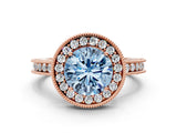 Rose gold Fancy Blue Round Cut Diamond Milgrain Halo Engagement Ring with Round Pavé Band and Prong Setting_12