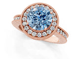 Rose gold Fancy Blue Round Cut Diamond Milgrain Halo Engagement Ring with Round Pavé Band and Prong Setting_13