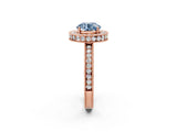 Rose gold Fancy Blue Round Cut Diamond Milgrain Halo Engagement Ring with Round Pavé Band and Prong Setting_14