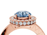 Rose gold Fancy Blue Round Cut Diamond Milgrain Halo Engagement Ring with Round Pavé Band and Prong Setting_16