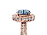 Rose gold Fancy Blue Round Cut Diamond Milgrain Halo Engagement Ring with Round Pavé Band and Prong Setting_17