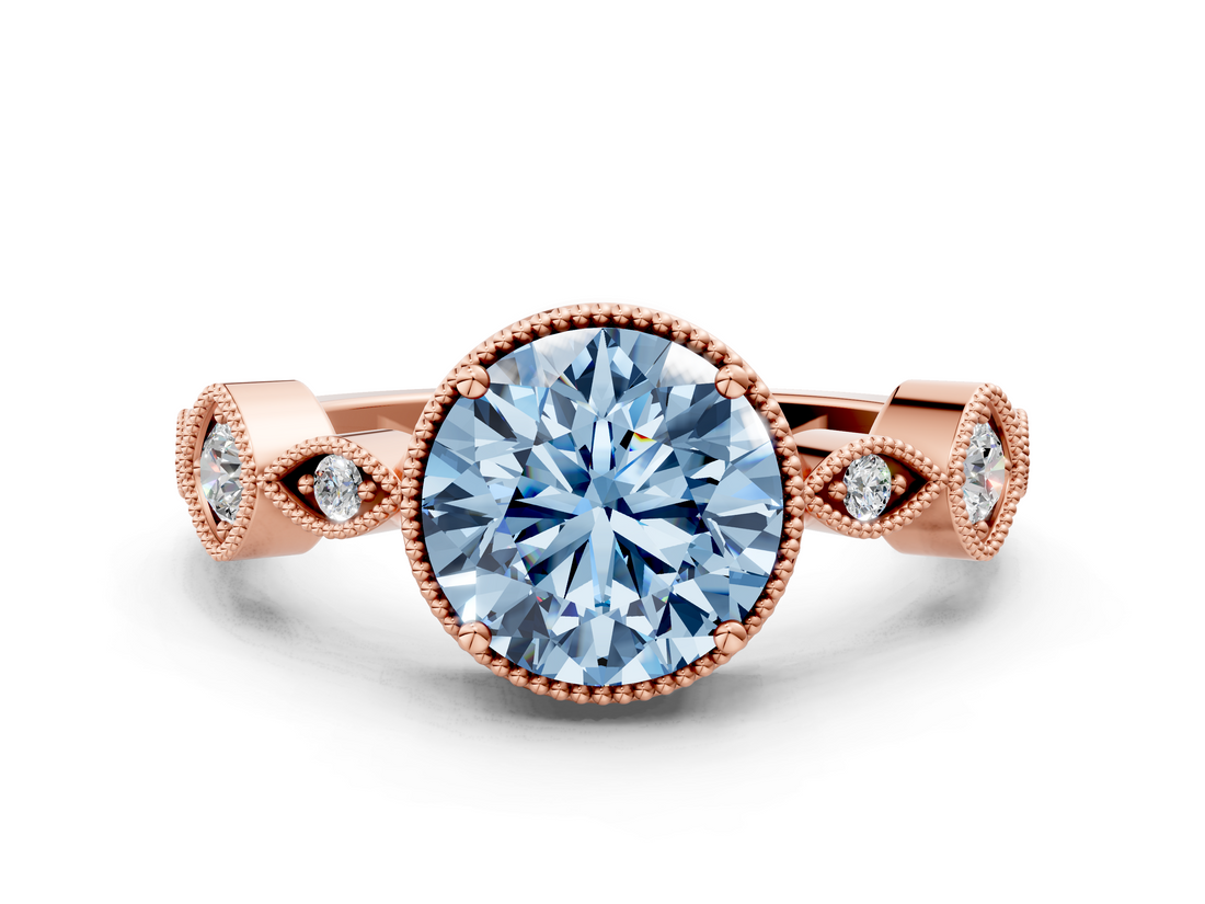 Rose gold Fancy Blue Round  Cut Diamond Milgrain Marquise Band with Prong Setting_3