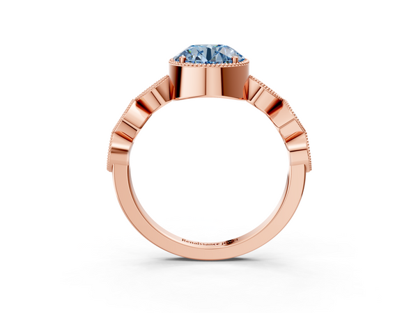 Rose gold Fancy Blue Round  Cut Diamond Milgrain Marquise Band with Prong Setting