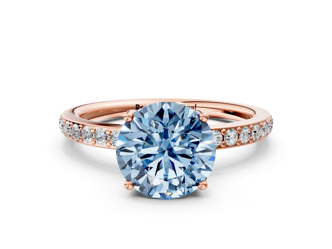 Rose gold Fancy Blue Round  Cut Diamond Pavé Band Ring with Four-Prong Setting_27