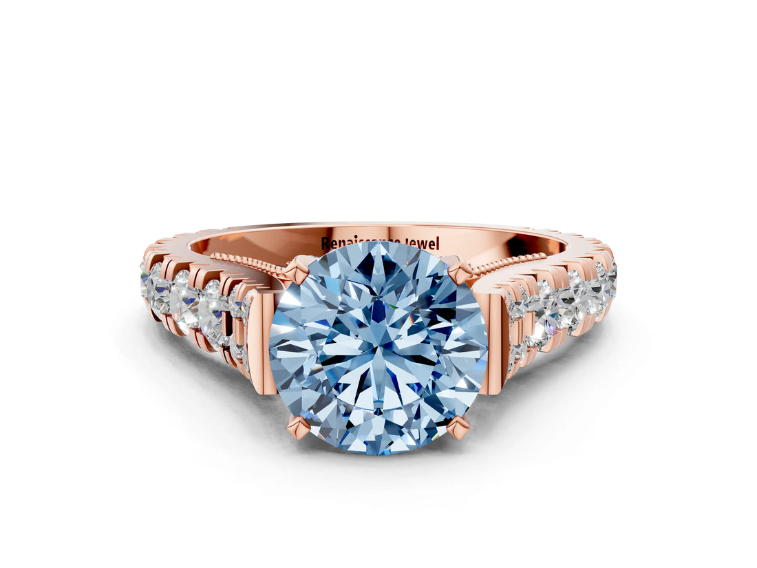 Rose gold Fancy Blue Round  Cut Diamond Pavé Band Solitaire with Four-Prong Setting_15