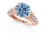 Rose gold Fancy Blue Round  Cut Diamond Pavé Band Solitaire with Four-Prong Setting_16