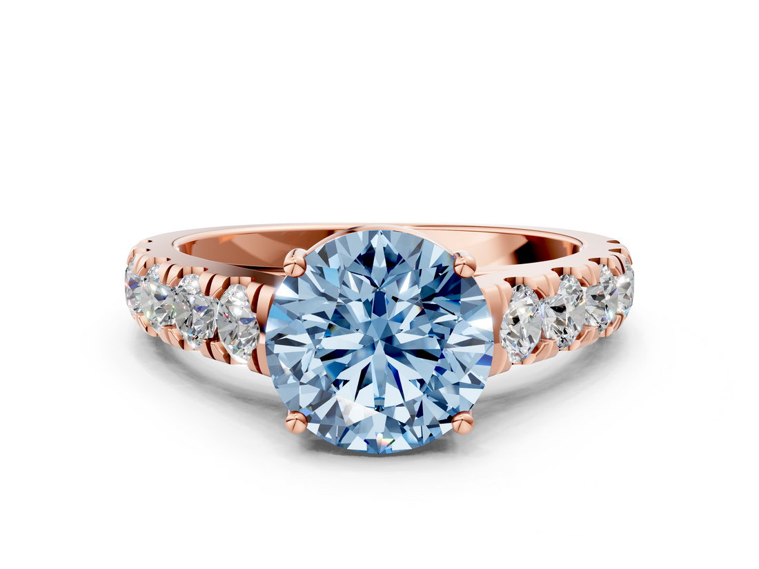 Rose gold Fancy Blue Round  Cut Diamond Pavé Band Solitaire with Four-Prong Setting_3