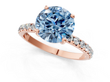 Rose gold Fancy Blue Round  Cut Diamond Pavé Band Solitaire with Four-Prong Setting_4