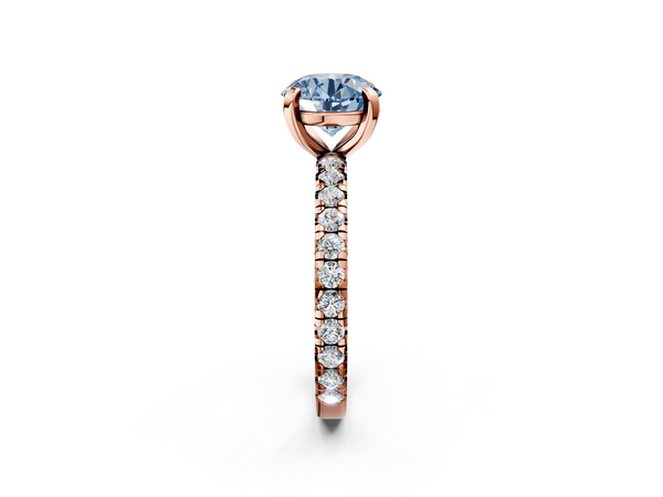 Rose gold Fancy Blue Round  Cut Diamond Pavé Band with Four-Prong Setting