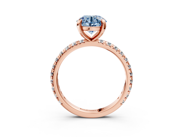 Rose gold Fancy Blue Round  Cut Diamond Pavé Band with Four-Prong Setting