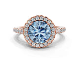 Rose gold Fancy Blue Round Cut Diamond Pavé Halo Ring with Four-Prong Setting_36
