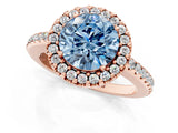 Rose gold Fancy Blue Round Cut Diamond Pavé Halo Ring with Four-Prong Setting_37
