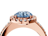 Rose gold Fancy Blue Round Cut Diamond Pavé Halo Ring with Four-Prong Setting_40