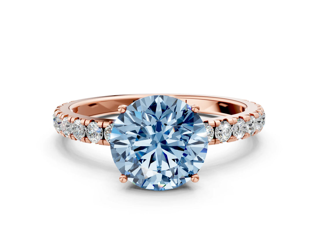 Rose gold Fancy Blue Round Cut Diamond Pavé Solitaire Engagement Ring with Four-Prong Setting_67