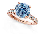 Rose gold Fancy Blue Round Cut Diamond Pavé Solitaire Ring with Round Band and Prong Setting_13