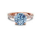 Rose gold Fancy Blue Round Cut Diamond Pavé Solitaire Ring with Round Band and Prong Setting_24