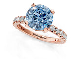 Rose gold Fancy Blue Round Cut Diamond Pavé Solitaire Ring with Round Band and Prong Setting_25