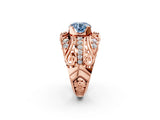 Rose gold Fancy Blue Round Cut Diamond Pave Art Deco Split Shank Ring with Four-Prong Setting_2