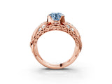 Rose gold Fancy Blue Round Cut Diamond Pave Art Deco Split Shank Ring with Four-Prong Setting_3