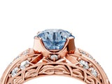 Rose gold Fancy Blue Round Cut Diamond Pave Art Deco Split Shank Ring with Four-Prong Setting_4