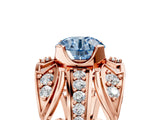 Rose gold Fancy Blue Round Cut Diamond Pave Art Deco Split Shank Ring with Four-Prong Setting_5