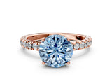 Rose gold Fancy Blue Round Cut Diamond Pave Band Solitaire Ring with Four-Prong Setting_58
