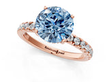 Rose gold Fancy Blue Round Cut Diamond Pave Band Solitaire Ring with Four-Prong Setting_59