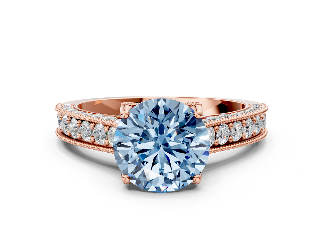 Rose gold Fancy Blue Round  Cut Diamond Pave Band with Four-Prong Setting_36