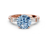Rose gold Fancy Blue Round  Cut Diamond Ring with Baguette Side Stones, Channel Set Band, and Four-Prong Setting_3