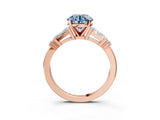 Rose gold Fancy Blue Round  Cut Diamond Ring with Baguette Side Stones, Channel Set Band, and Four-Prong Setting_39
