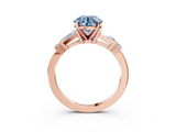 Rose gold Fancy Blue Round  Cut Diamond Ring with Baguette Side Stones, Channel Set Band, and Four-Prong Setting_6