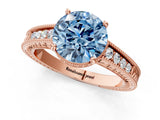 Rose gold Fancy Blue Round Cut Diamond Ring with Milgrain Pavé Band and Four-Prong Setting_26