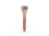 Rose gold Fancy Blue Round Cut Diamond Ring with Milgrain Pavé Band and Four-Prong Setting_27